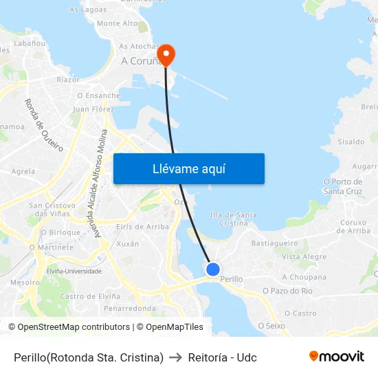 Perillo(Rotonda Sta. Cristina) to Reitoría - Udc map
