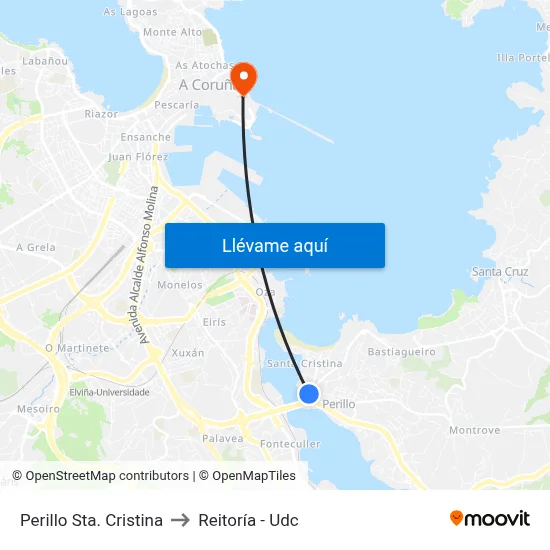 Perillo Sta. Cristina to Reitoría - Udc map