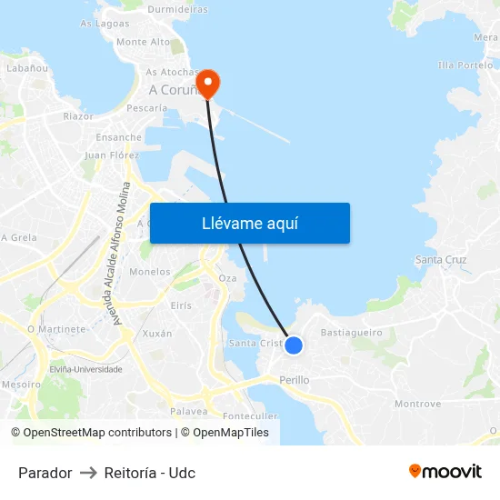Parador to Reitoría - Udc map