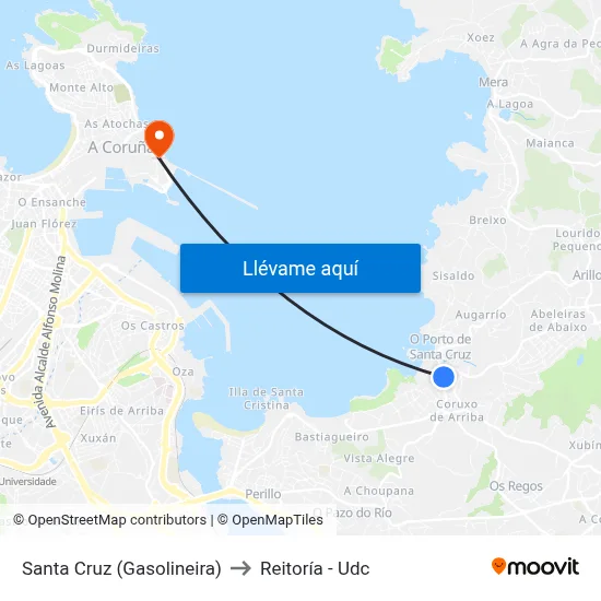 Santa Cruz (Gasolineira) to Reitoría - Udc map