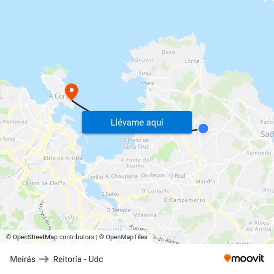 Meirás to Reitoría - Udc map