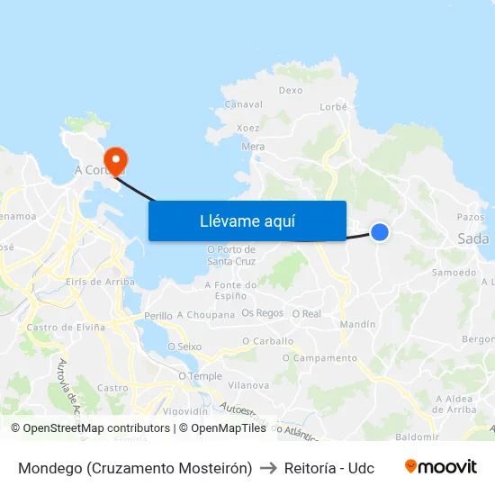 Mondego (Cruzamento Mosteirón) to Reitoría - Udc map
