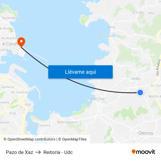 Pazo de Xaz to Reitoría - Udc map