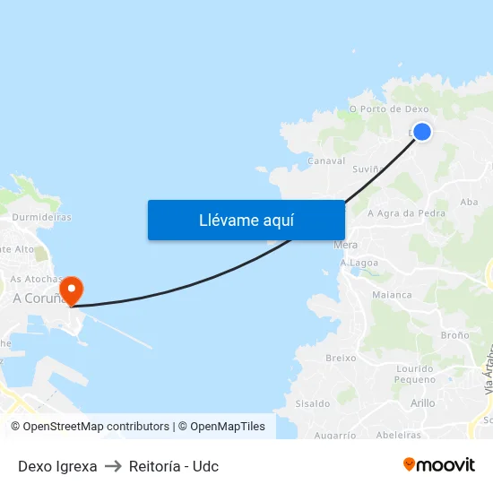 Dexo Igrexa to Reitoría - Udc map