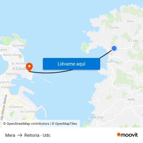 Mera to Reitoría - Udc map