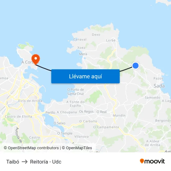 Taibó to Reitoría - Udc map
