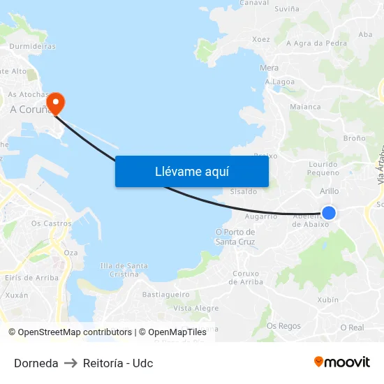 Dorneda to Reitoría - Udc map