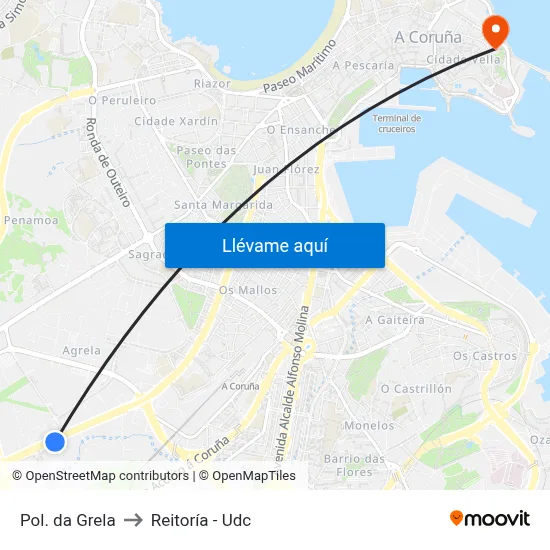 Pol. da Grela to Reitoría - Udc map