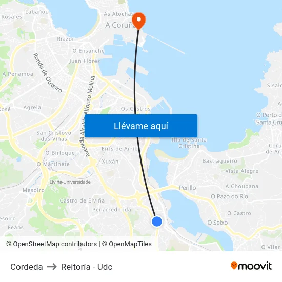 Cordeda to Reitoría - Udc map