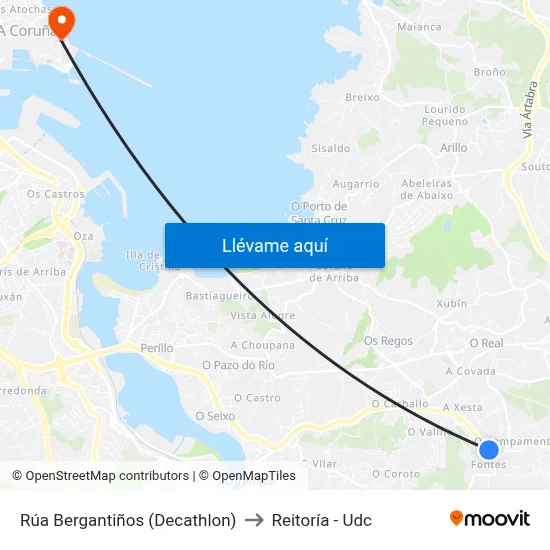 Rúa Bergantiños (Decathlon) to Reitoría - Udc map