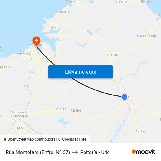 Rúa Montefaro (Enfte. Nº 57) to Reitoría - Udc map