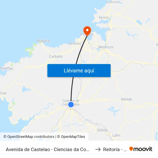 Avenida de Castelao - Ciencias da Comunicación to Reitoría - Udc map