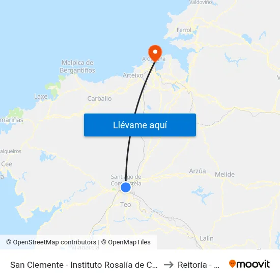 San Clemente - Instituto Rosalía de Castro to Reitoría - Udc map