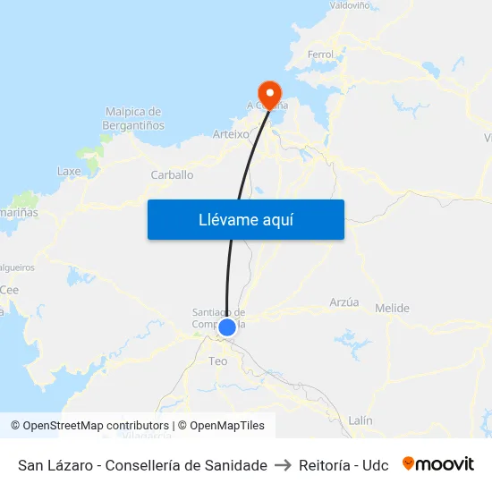 San Lázaro - Consellería de Sanidade to Reitoría - Udc map