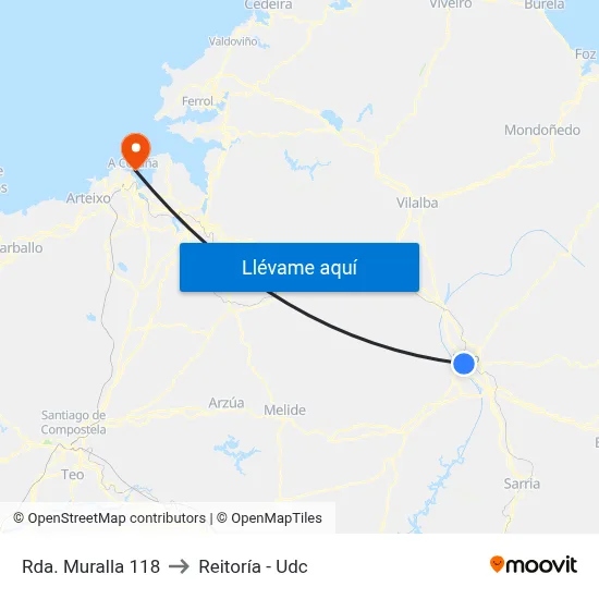 Rda. Muralla 118 to Reitoría - Udc map