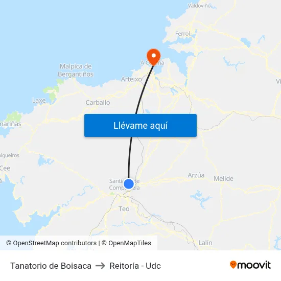Tanatorio de Boisaca to Reitoría - Udc map