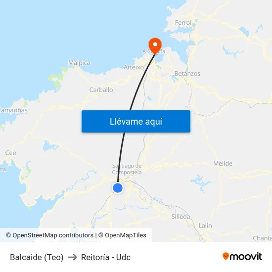 Balcaide (Teo) to Reitoría - Udc map