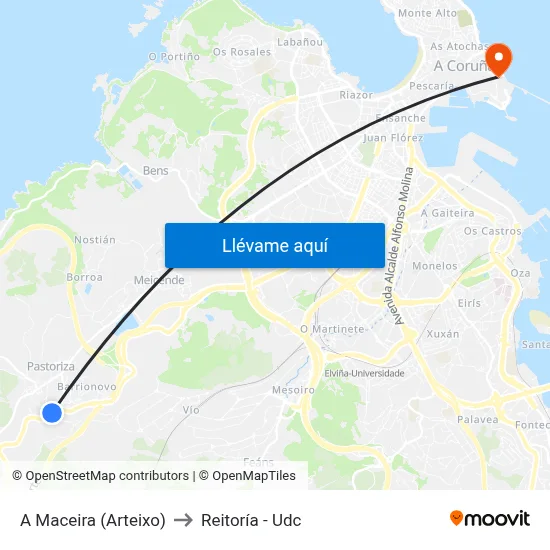 A Maceira (Arteixo) to Reitoría - Udc map