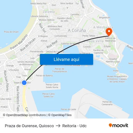 Praza de Ourense, Quiosco to Reitoría - Udc map