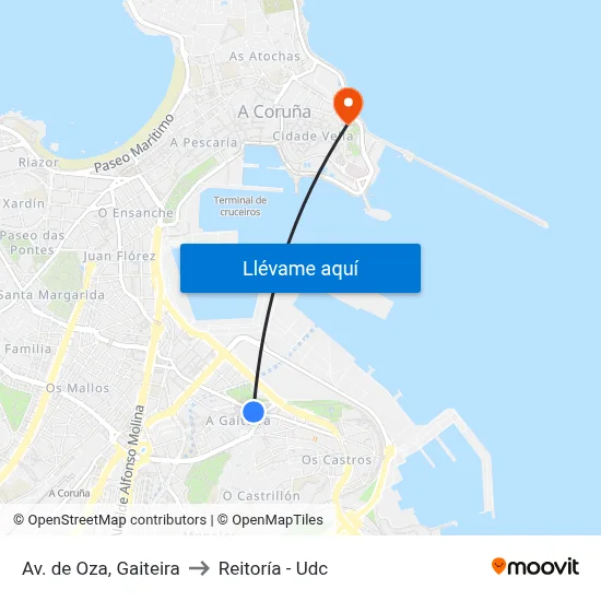 Av. de Oza, Gaiteira to Reitoría - Udc map