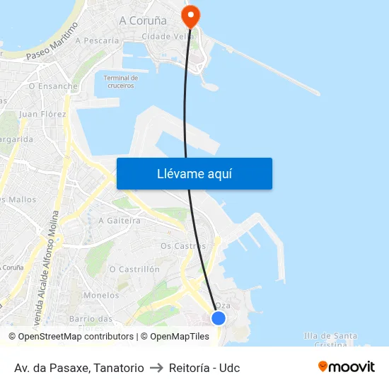 Av. da Pasaxe, Tanatorio to Reitoría - Udc map