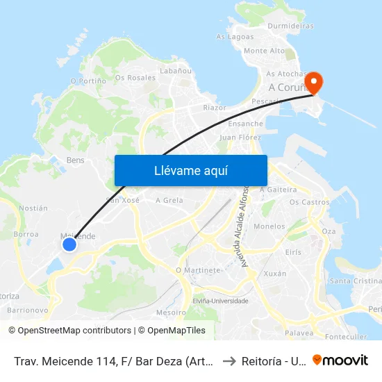 Trav. Meicende 114, F/ Bar Deza (Arteixo) to Reitoría - Udc map