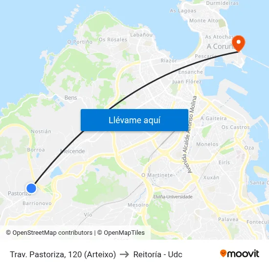 Trav. Pastoriza, 120 (Arteixo) to Reitoría - Udc map