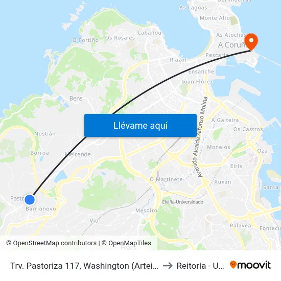 Trv. Pastoriza 117, Washington (Arteixo) to Reitoría - Udc map