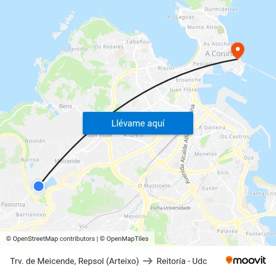 Trv. de Meicende, Repsol (Arteixo) to Reitoría - Udc map