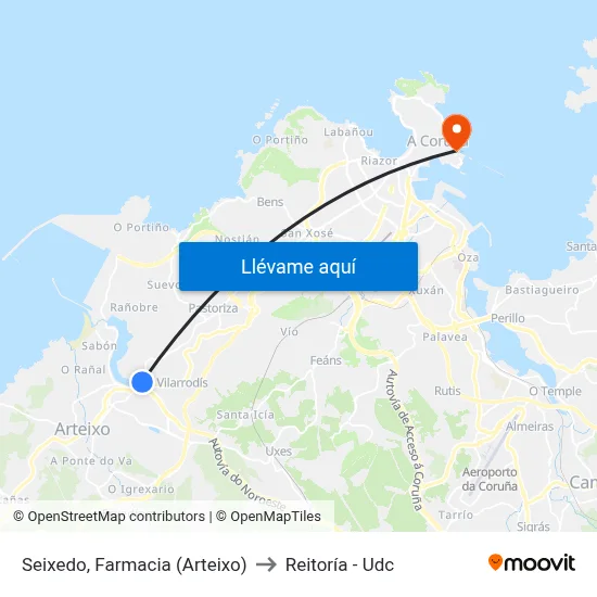 Seixedo, Farmacia (Arteixo) to Reitoría - Udc map