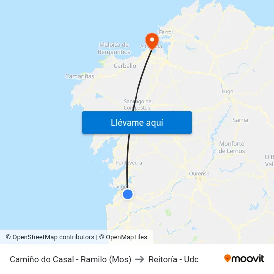 Camiño do Casal - Ramilo (Mos) to Reitoría - Udc map
