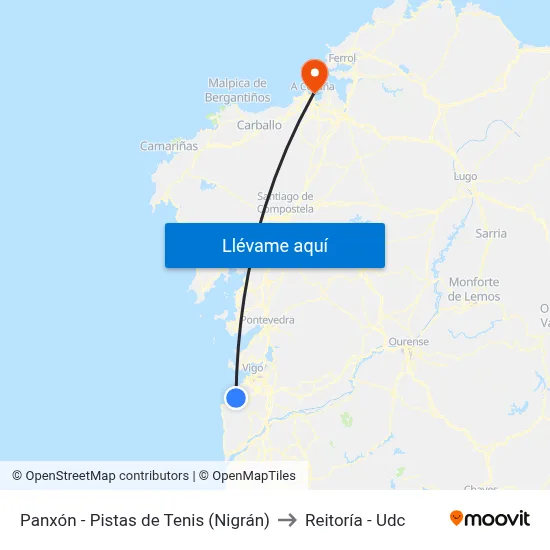Panxón - Pistas de Tenis (Nigrán) to Reitoría - Udc map