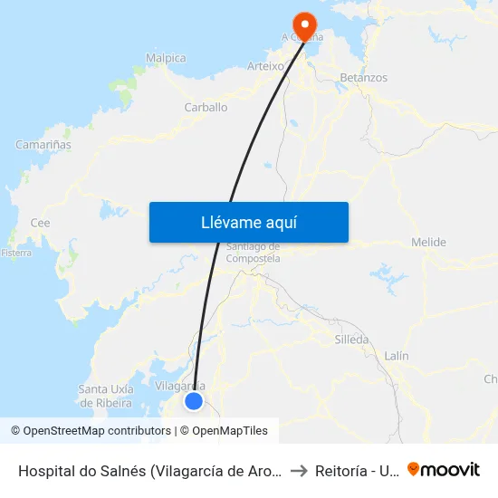 Hospital do Salnés (Vilagarcía de Arousa) to Reitoría - Udc map