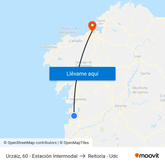 Urzáiz, 60 - Estación Intermodal to Reitoría - Udc map