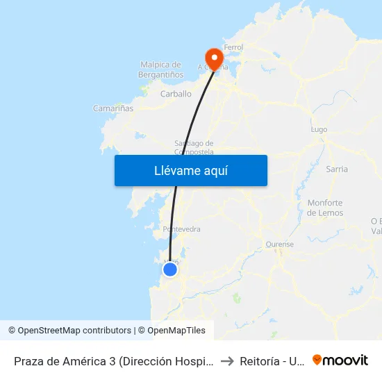 Praza de América 3 (Dirección Hospital) to Reitoría - Udc map