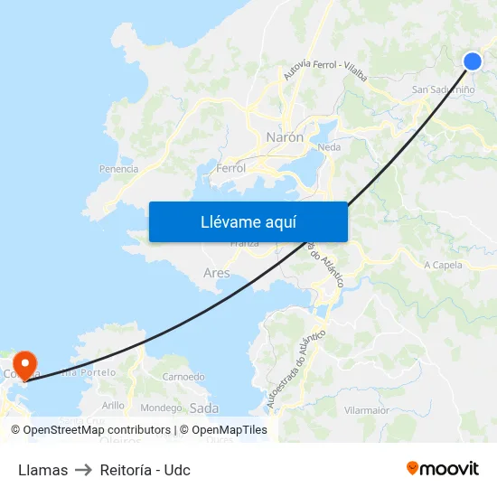 Llamas to Reitoría - Udc map
