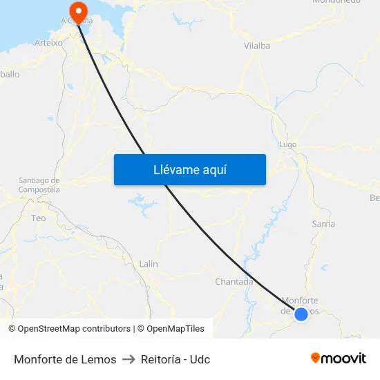 Monforte de Lemos to Reitoría - Udc map