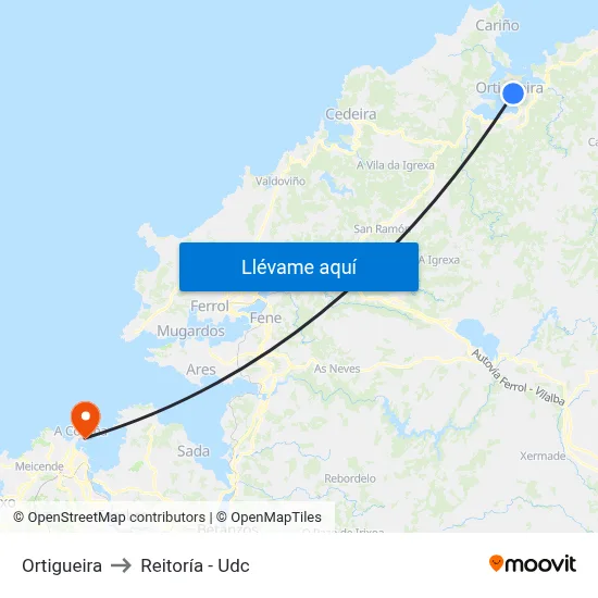 Ortigueira to Reitoría - Udc map