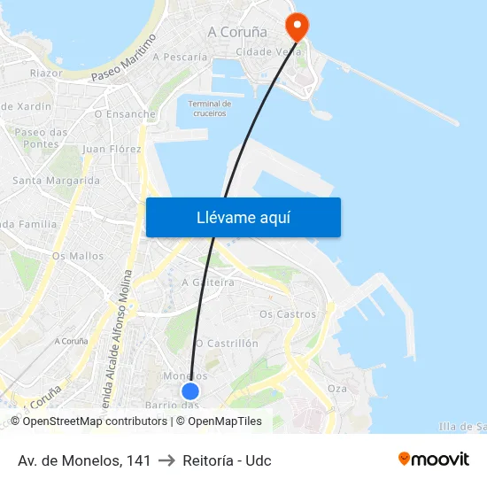 Av. de Monelos,  141 to Reitoría - Udc map