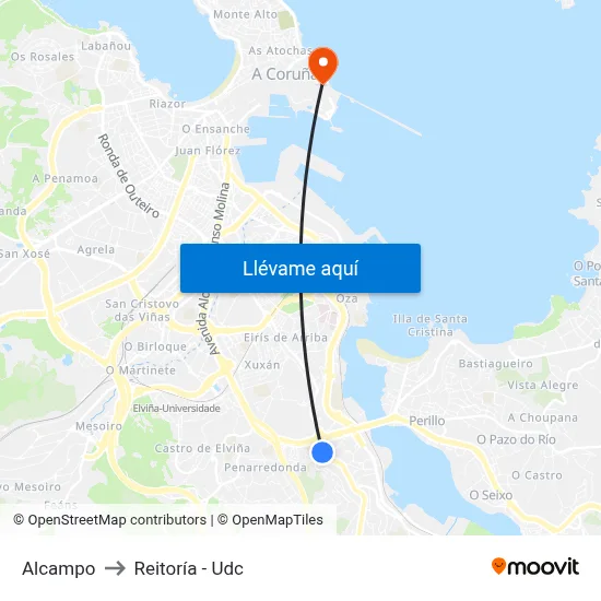 Alcampo to Reitoría - Udc map