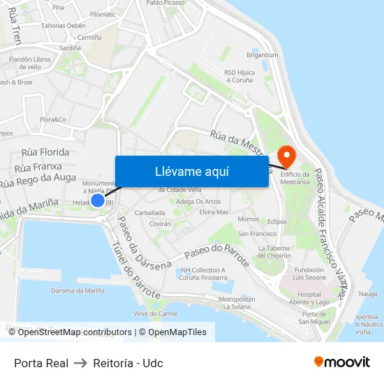 Porta Real to Reitoría - Udc map