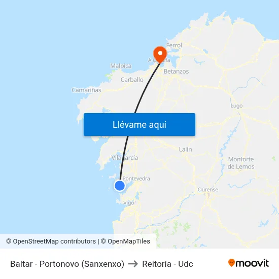 Baltar - Portonovo (Sanxenxo) to Reitoría - Udc map