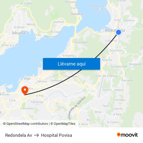 Redondela Av to Hospital Povisa map