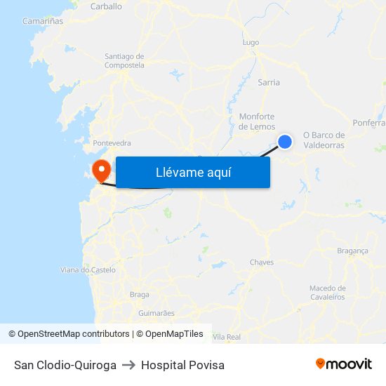 San Clodio-Quiroga to Hospital Povisa map