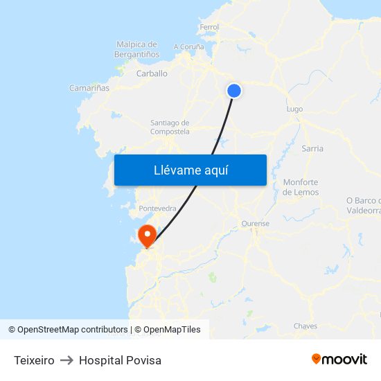 Teixeiro to Hospital Povisa map