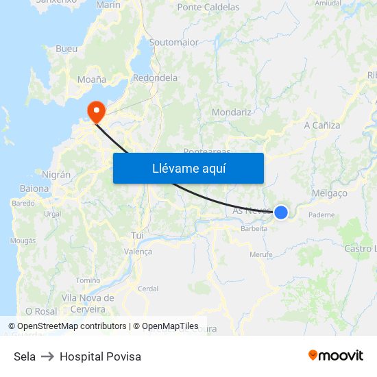 Sela to Hospital Povisa map