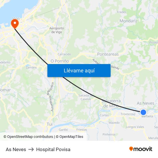 As Neves to Hospital Povisa map