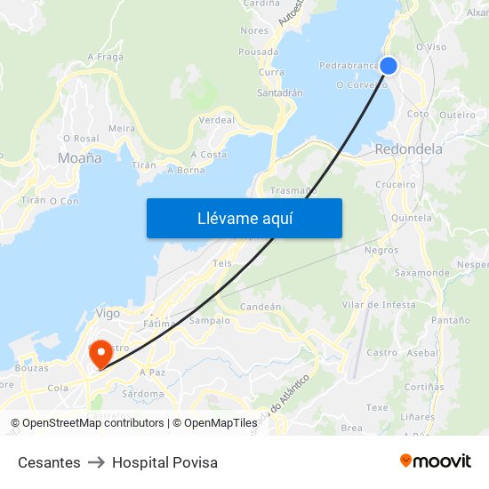 Cesantes to Hospital Povisa map