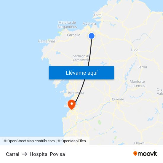 Carral to Hospital Povisa map