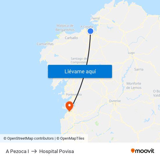 A Pezoca I to Hospital Povisa map
